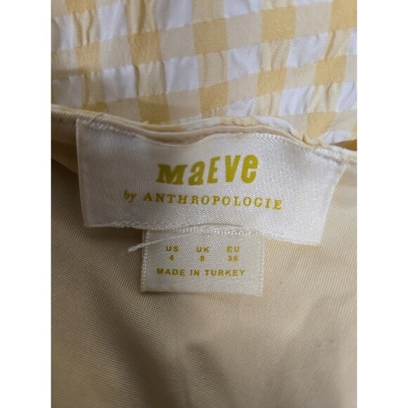 Maeve By Anthropologie Ruched Gingham Midi Dress Lined Yellow Women’s Szie 4 - Picture 10 of 13